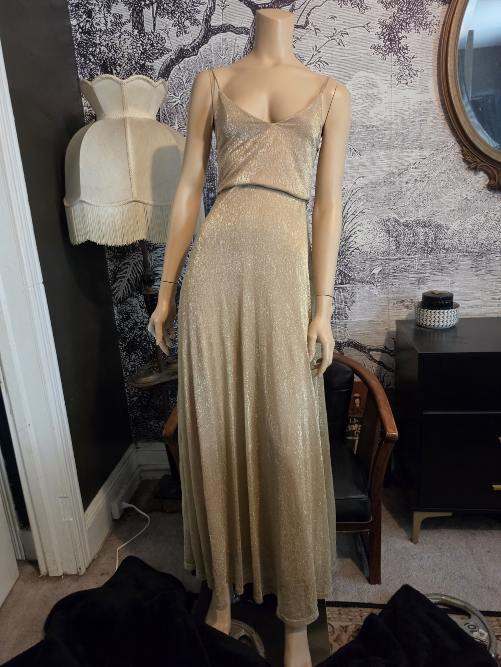 Lulus Gold Shimmer Blouson Maxi Dress XS
